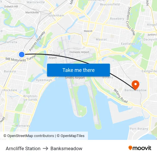 Arncliffe Station to Banksmeadow map