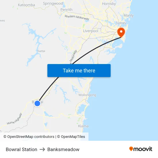 Bowral Station to Banksmeadow map