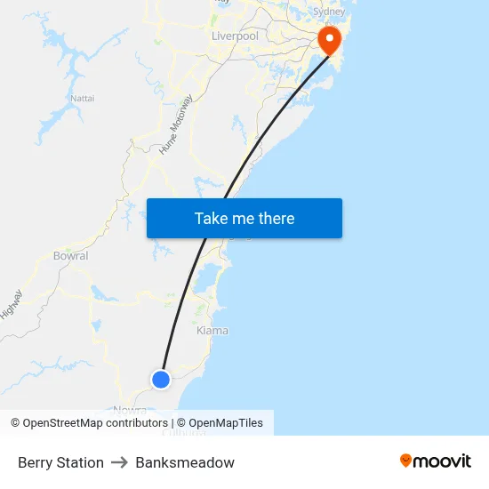 Berry Station to Banksmeadow map