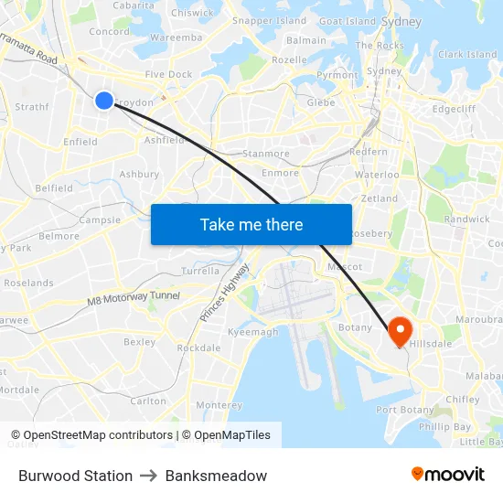 Burwood Station to Banksmeadow map