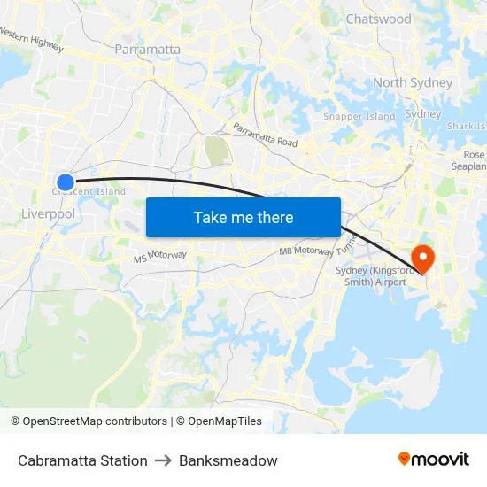 Cabramatta Station to Banksmeadow map