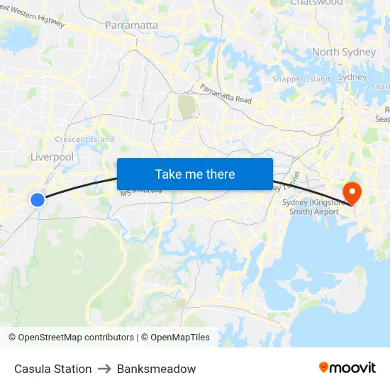 Casula Station to Banksmeadow map