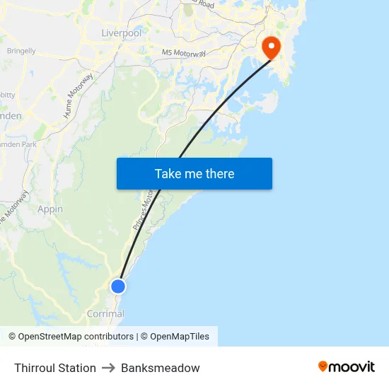 Thirroul Station to Banksmeadow map