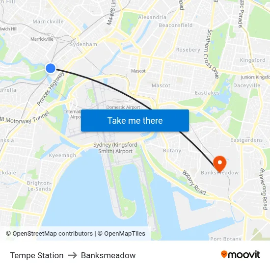 Tempe Station to Banksmeadow map