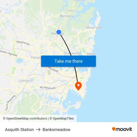 Asquith Station to Banksmeadow map
