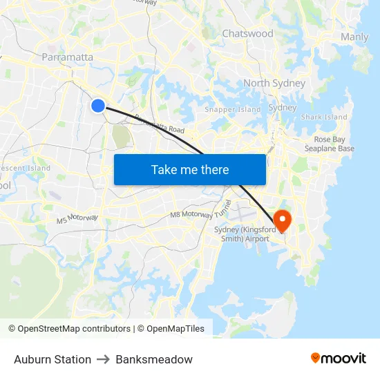Auburn Station to Banksmeadow map
