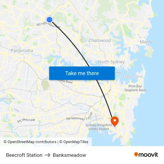 Beecroft Station to Banksmeadow map