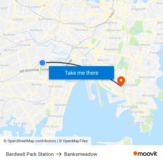 Bardwell Park Station to Banksmeadow map