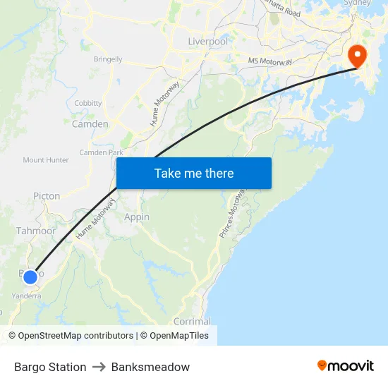 Bargo Station to Banksmeadow map