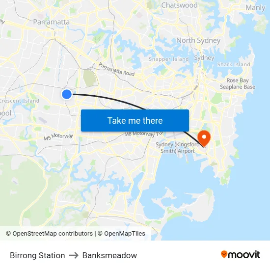 Birrong Station to Banksmeadow map