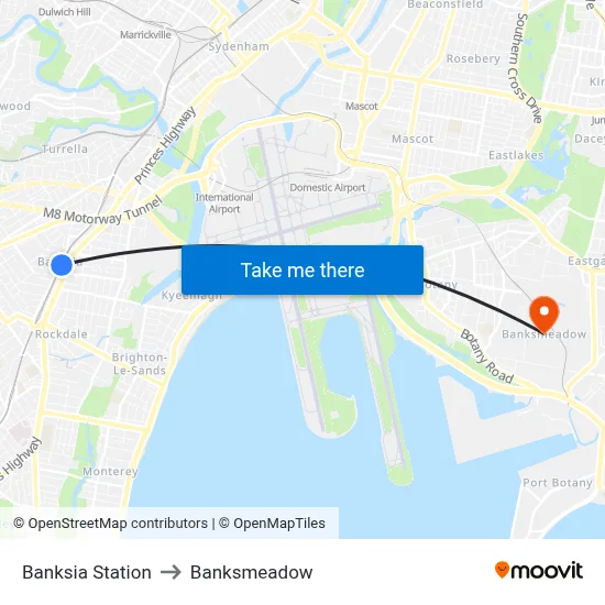 Banksia Station to Banksmeadow map