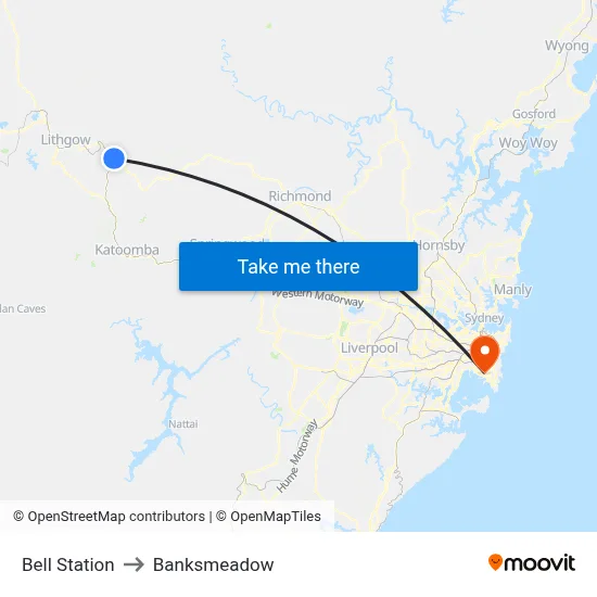 Bell Station to Banksmeadow map