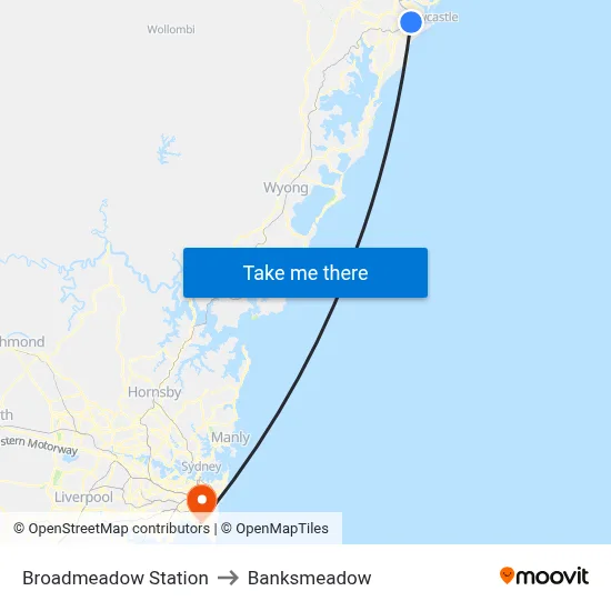 Broadmeadow Station to Banksmeadow map