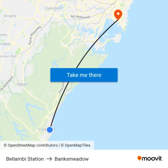 Bellambi Station to Banksmeadow map