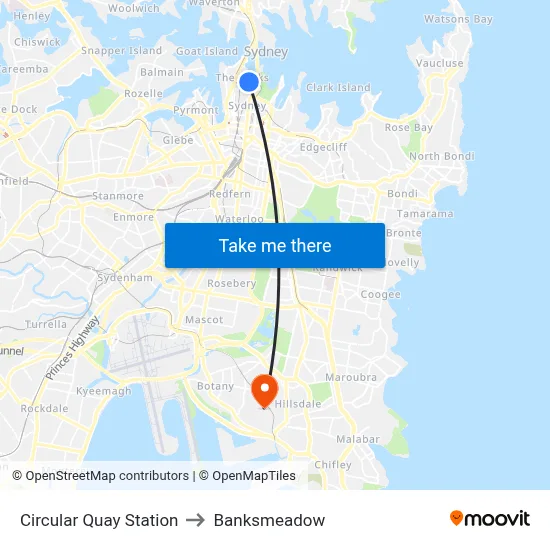 Circular Quay Station to Banksmeadow map