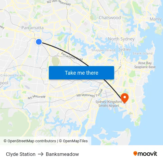 Clyde Station to Banksmeadow map