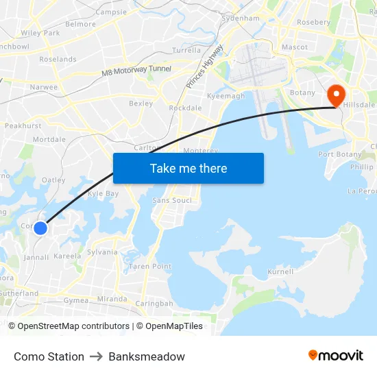 Como Station to Banksmeadow map