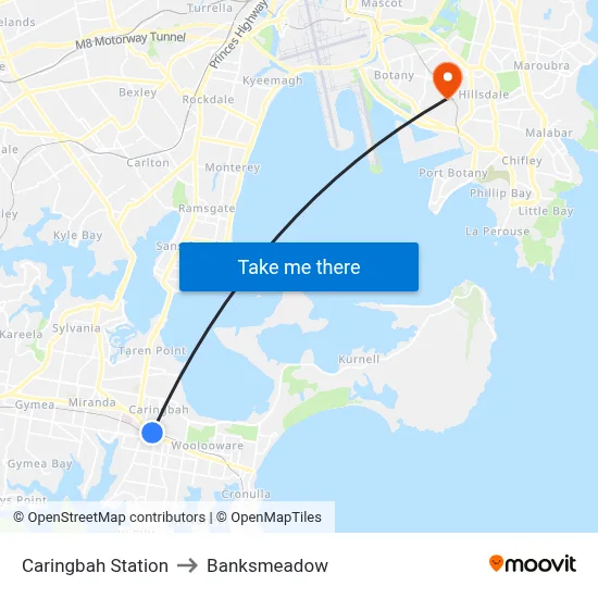 Caringbah Station to Banksmeadow map
