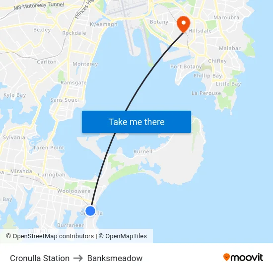 Cronulla Station to Banksmeadow map