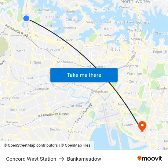 Concord West Station to Banksmeadow map