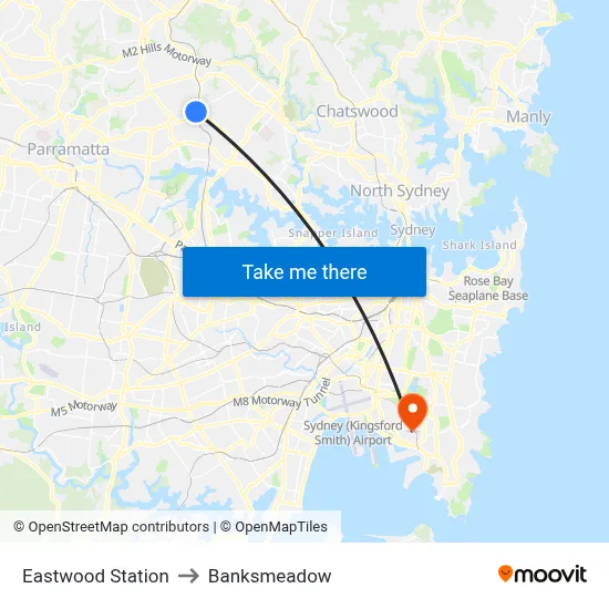 Eastwood Station to Banksmeadow map