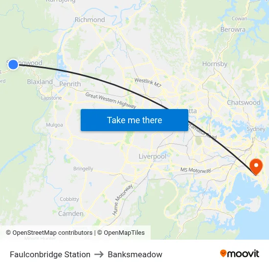 Faulconbridge Station to Banksmeadow map