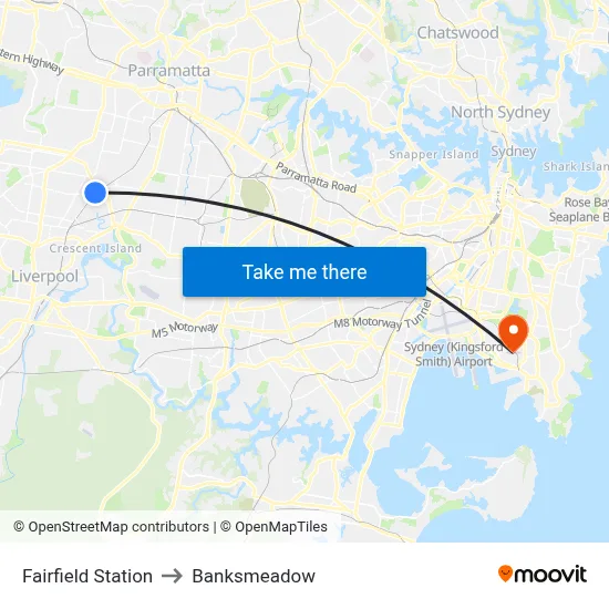 Fairfield Station to Banksmeadow map