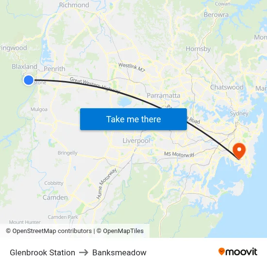 Glenbrook Station to Banksmeadow map