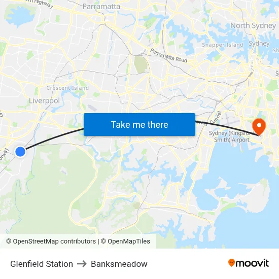 Glenfield Station to Banksmeadow map