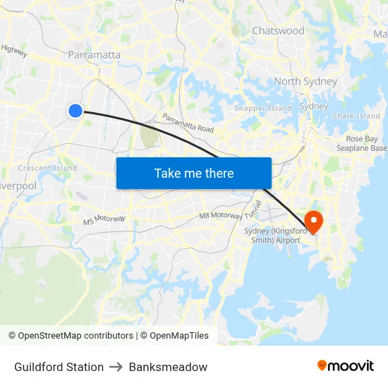 Guildford Station to Banksmeadow map