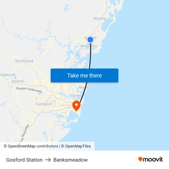 Gosford Station to Banksmeadow map