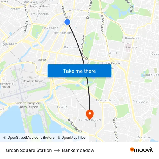 Green Square Station to Banksmeadow map