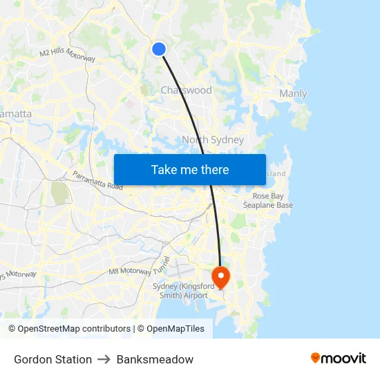 Gordon Station to Banksmeadow map