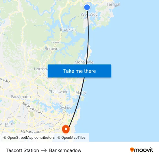 Tascott Station to Banksmeadow map