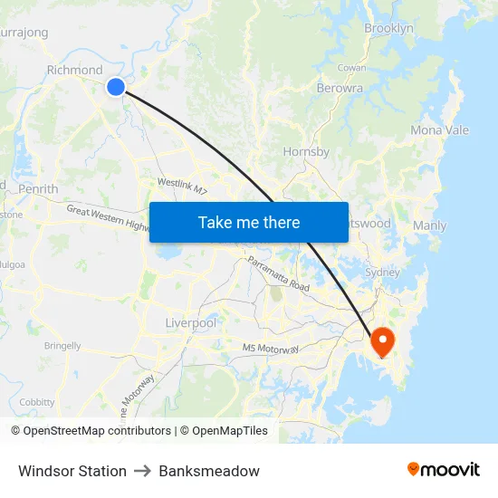 Windsor Station to Banksmeadow map