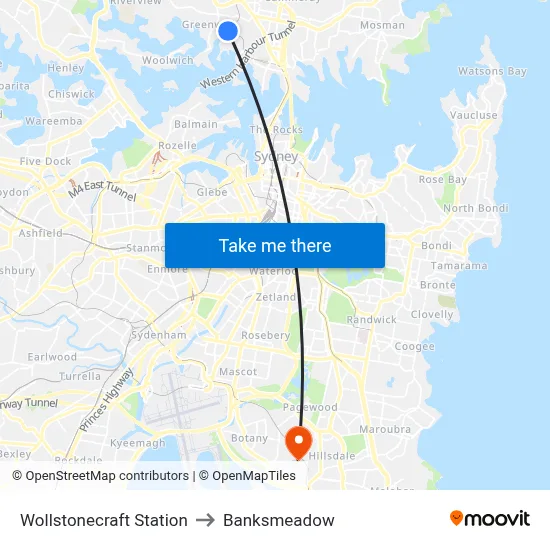 Wollstonecraft Station to Banksmeadow map