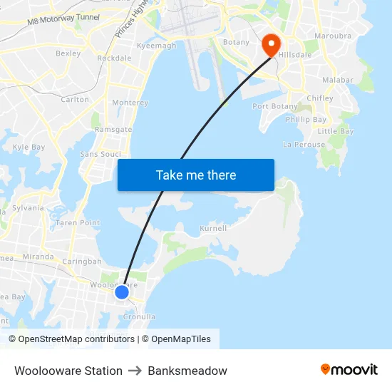 Woolooware Station to Banksmeadow map