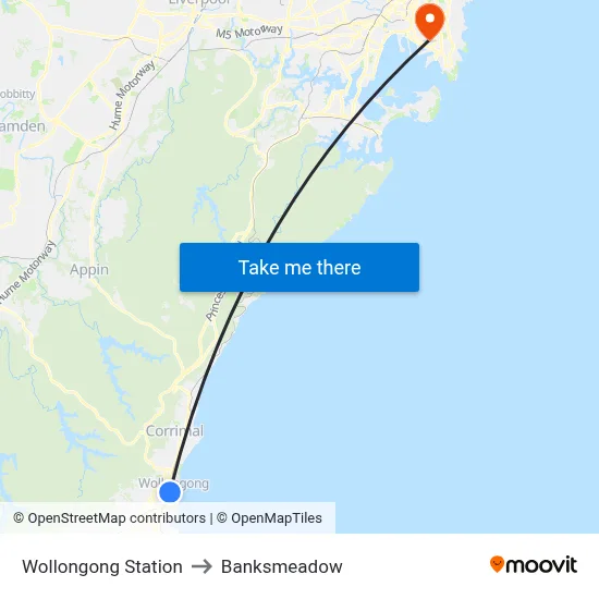 Wollongong Station to Banksmeadow map