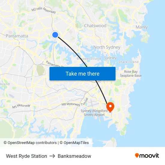 West Ryde Station to Banksmeadow map