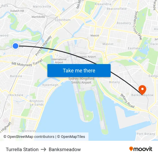 Turrella Station to Banksmeadow map