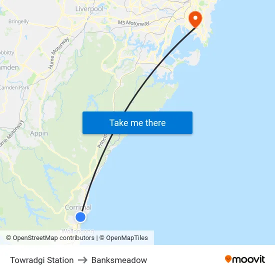 Towradgi Station to Banksmeadow map