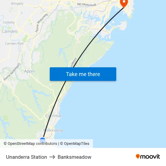Unanderra Station to Banksmeadow map