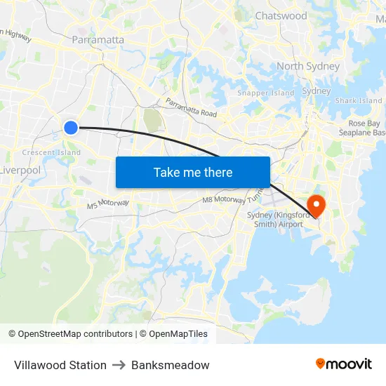 Villawood Station to Banksmeadow map