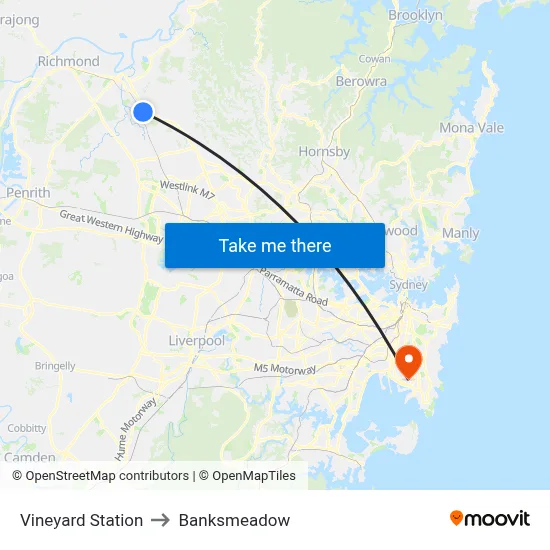 Vineyard Station to Banksmeadow map