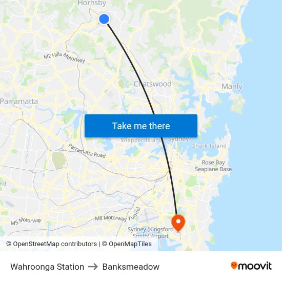 Wahroonga Station to Banksmeadow map