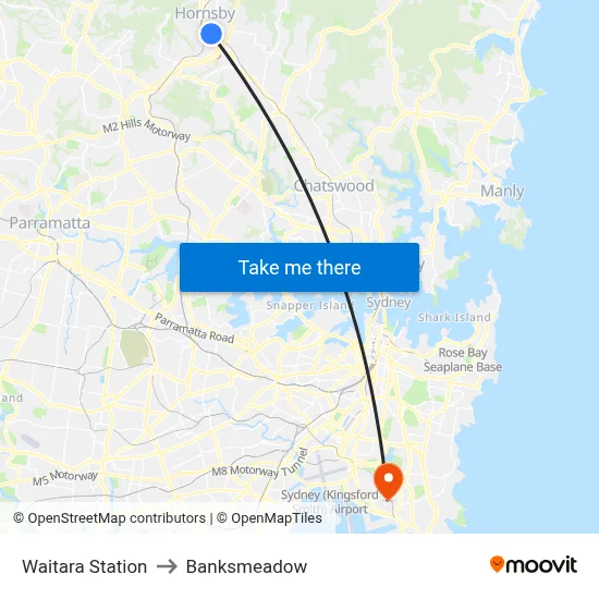 Waitara Station to Banksmeadow map