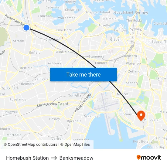Homebush Station to Banksmeadow map