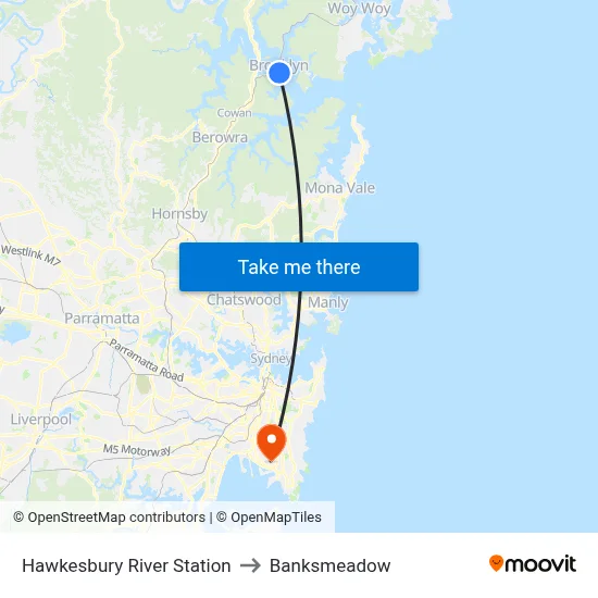 Hawkesbury River Station to Banksmeadow map