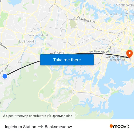 Ingleburn Station to Banksmeadow map