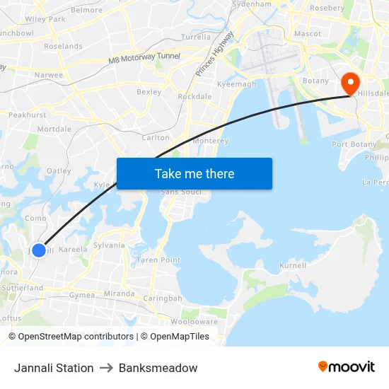 Jannali Station to Banksmeadow map